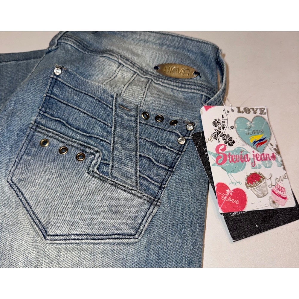 NWT Stevia Jeans Women Distressed Colombian Embellished Skinny Jeans 28 by 33.5"